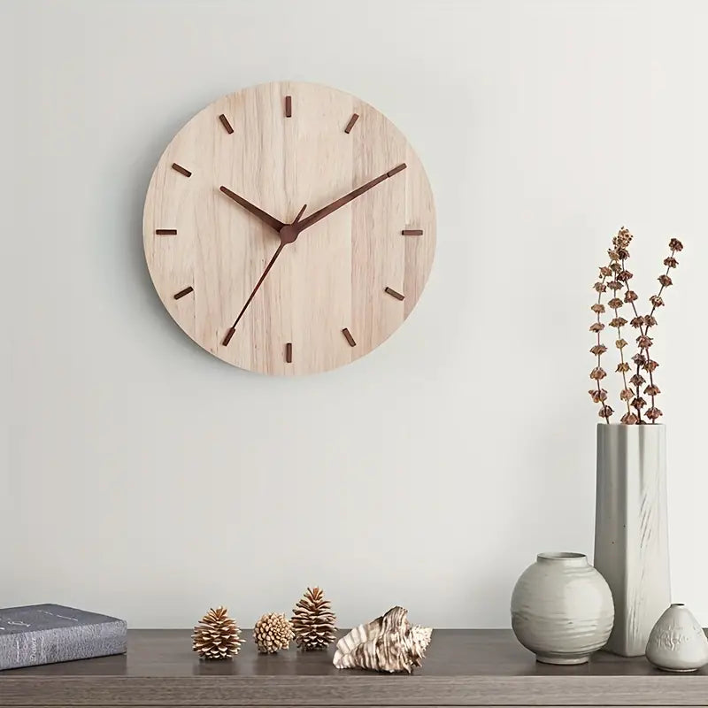 Scandinavische Stijl Houten Wandklok – Handgemaakte 30cm Minimalistische Walnoot Design – Decoratieve Huisdecoratie