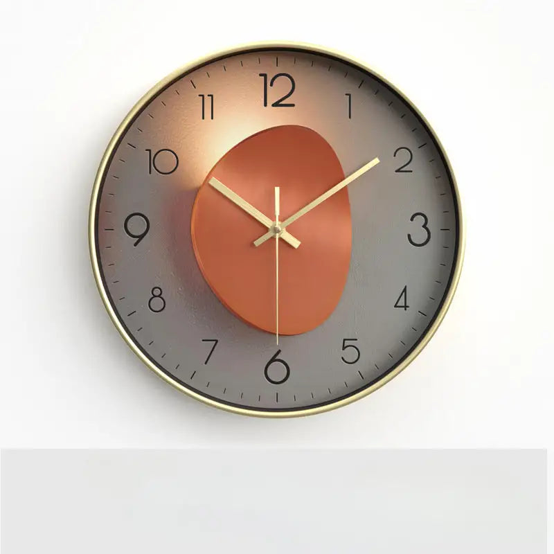 Round wall clock with a gradient orange to gray face on a white background
