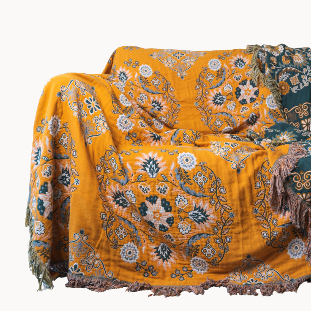 Omkkeerbaar Nordic Bloemenplaid – Stijlvolle Scandinavische Woondeken van 100% Katoen