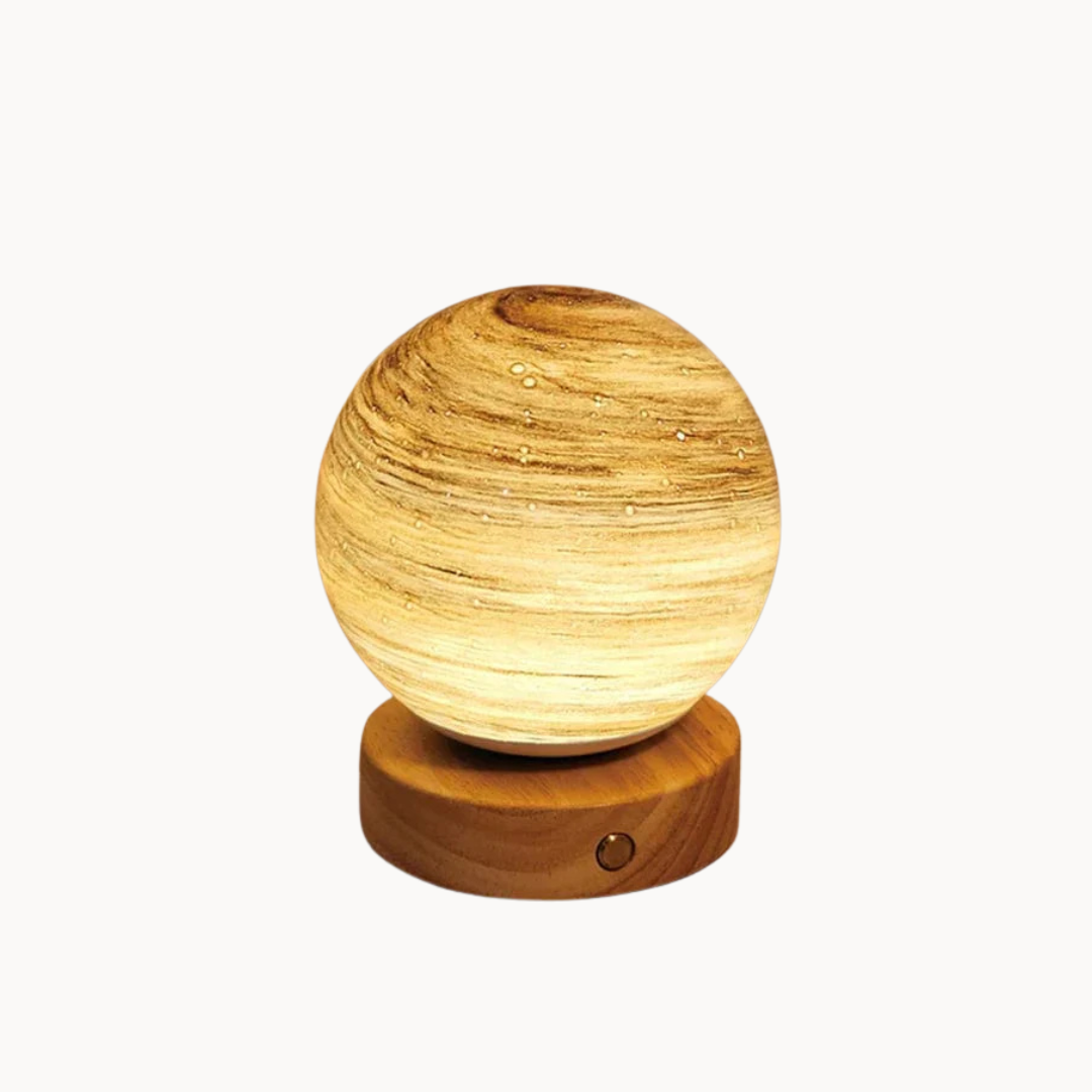 Magische USB Maanlamp – Elegante Glazen Ontwerp met Houten Standaard & Verstelbare Gloed