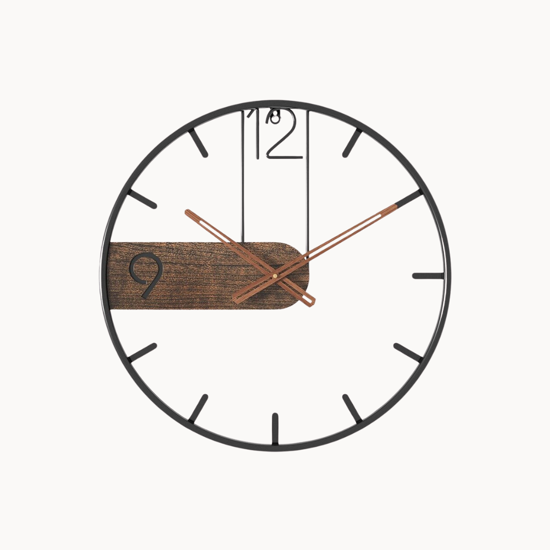 Steel-Walnut Wandklok 40 cm – Industriële Elegantie van IJzer & Walnoothout