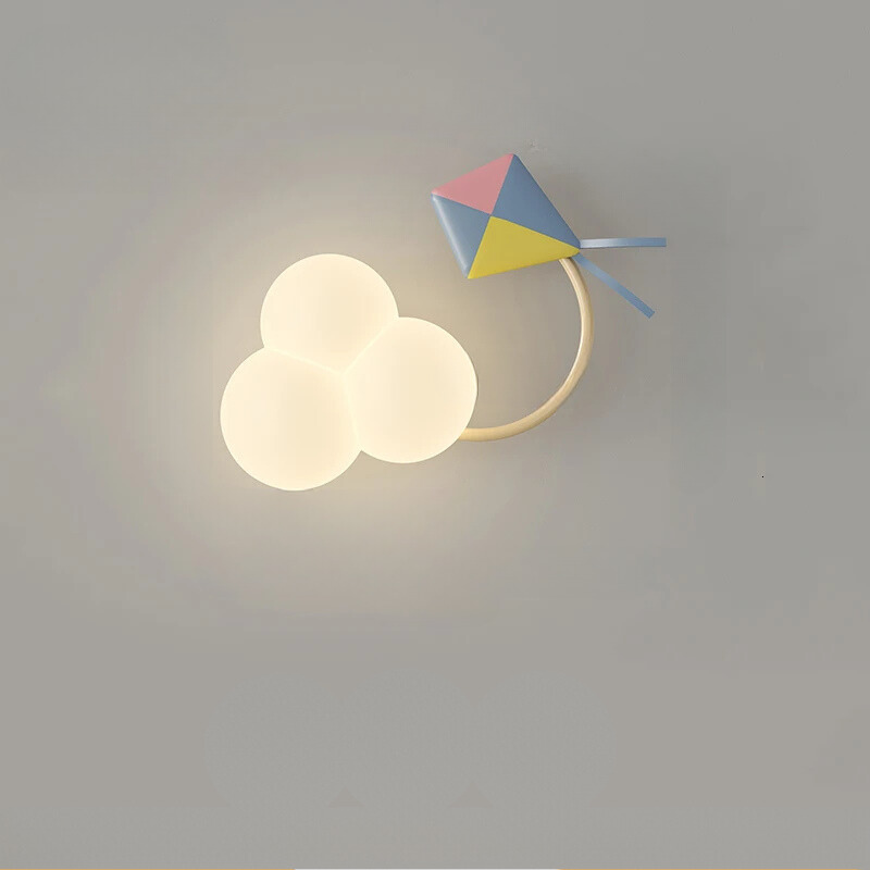 Modern wall lamp with colorful geometric design on a gray background