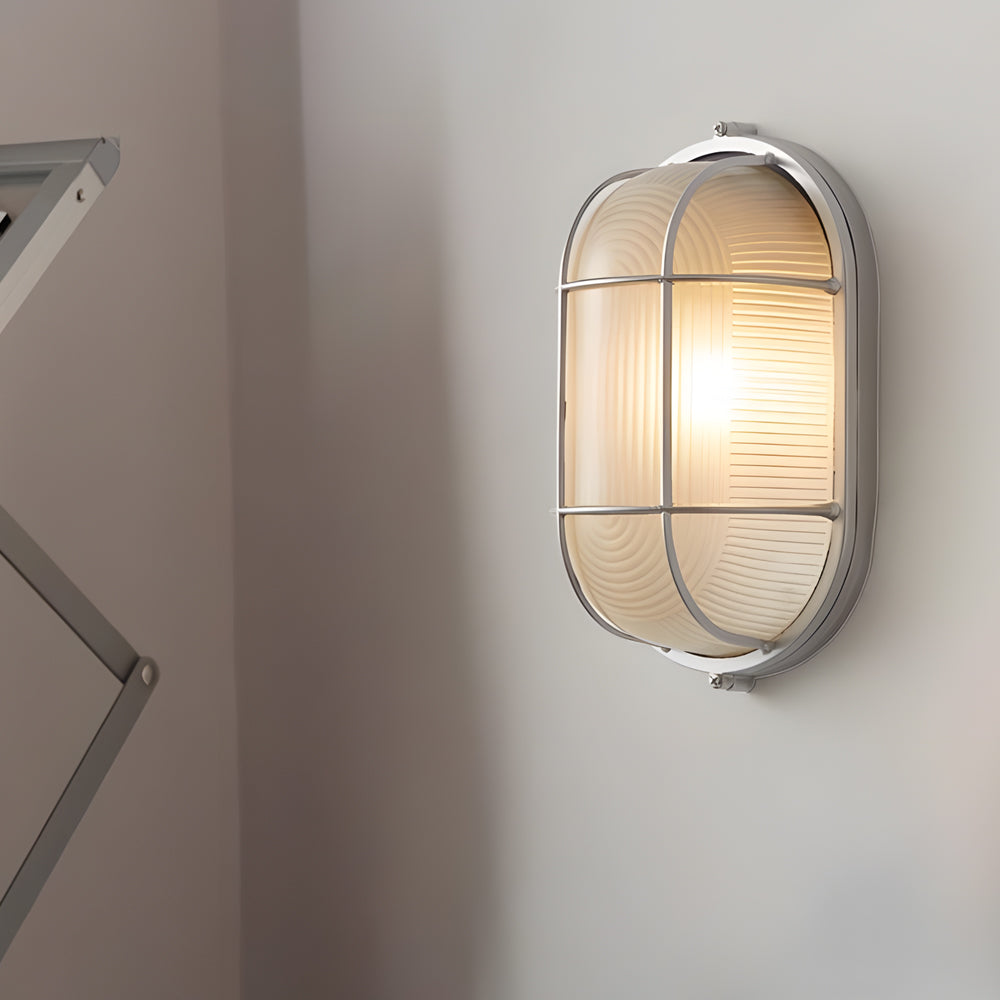 1-Licht Retro Industriële Buitenwandlamp – Ovaal of Rond, Aluminium & Glas