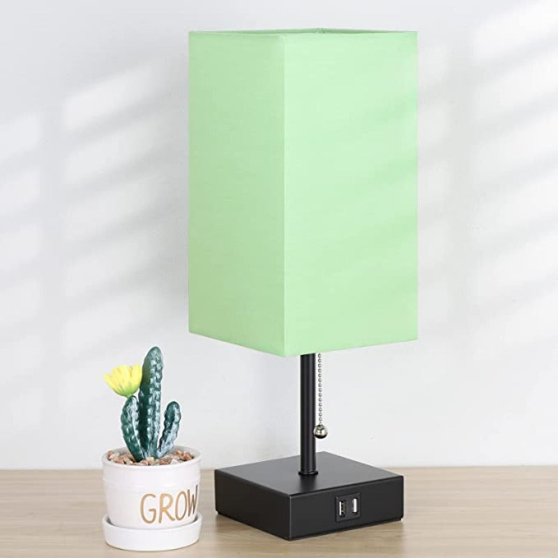 USB Tafellamp met 2 USB Oplaadpoorten – Moderne LED Tafellamp met Linnen Lampenkap, 2700K Warm Licht