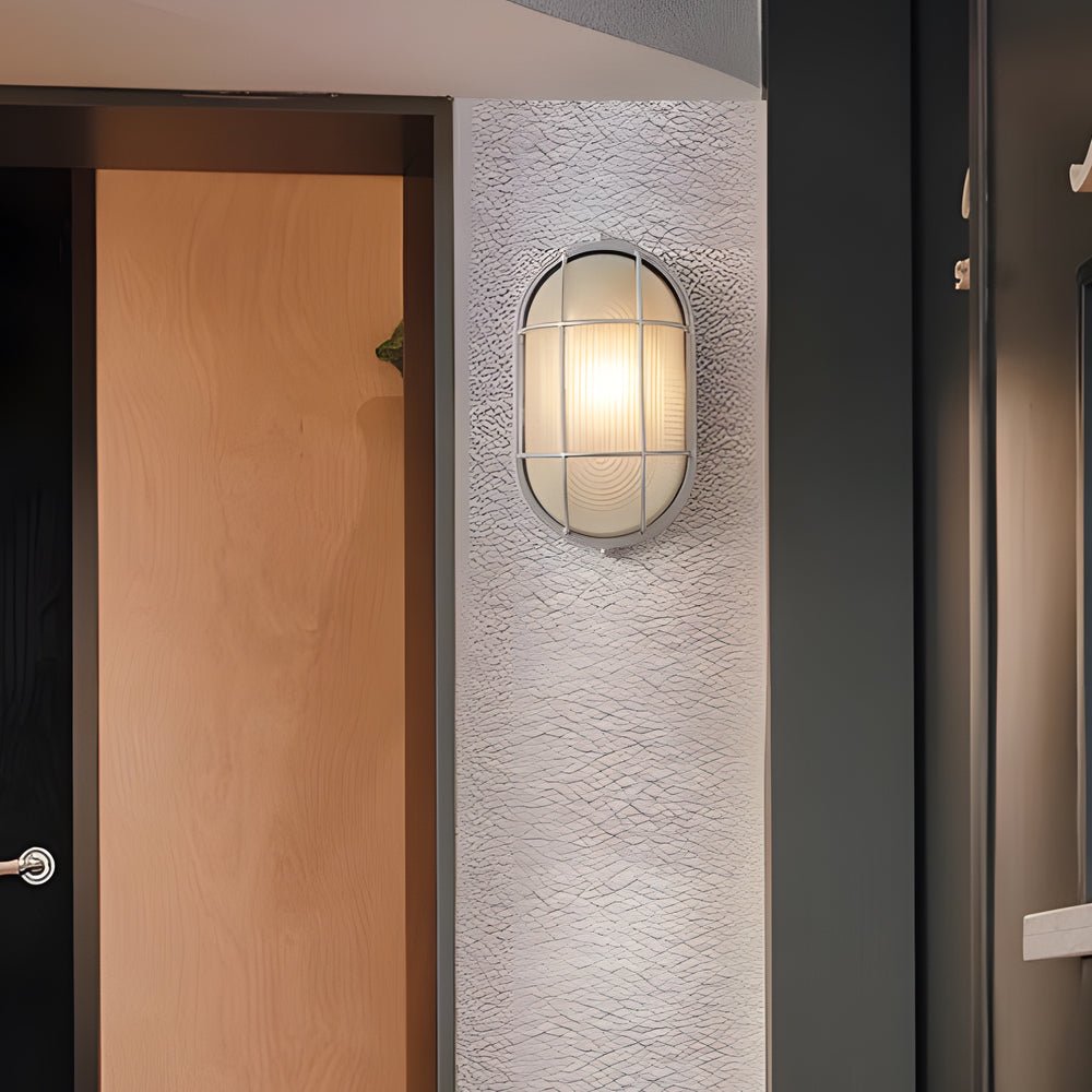 1-Licht Retro Industriële Buitenwandlamp – Ovaal of Rond, Aluminium & Glas