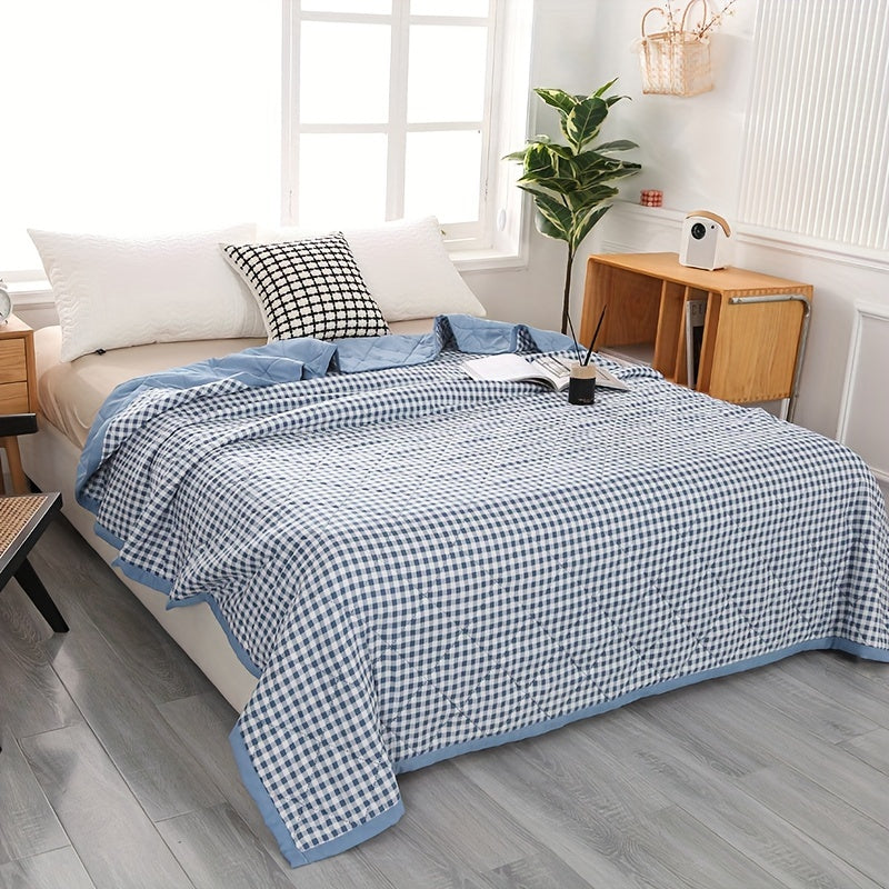 Preppy Style Plaid Zomer Quilt – Lichtgewicht Ultrasonisch Gewatteerde Bedsprei