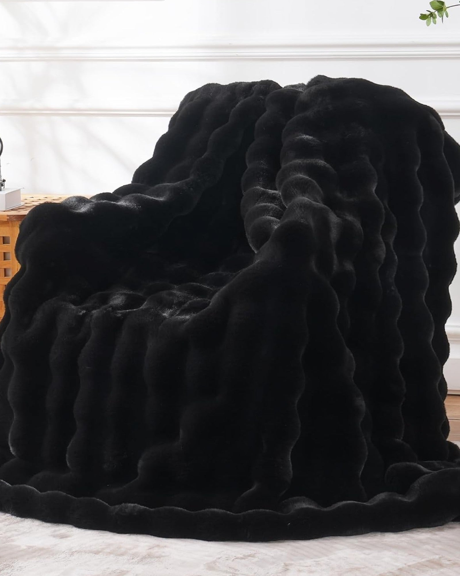 Fluffy Plaid met Structuur – Zachte Fleece Deken Zwart 110x150 cm-Fleece Dekens-Maevias