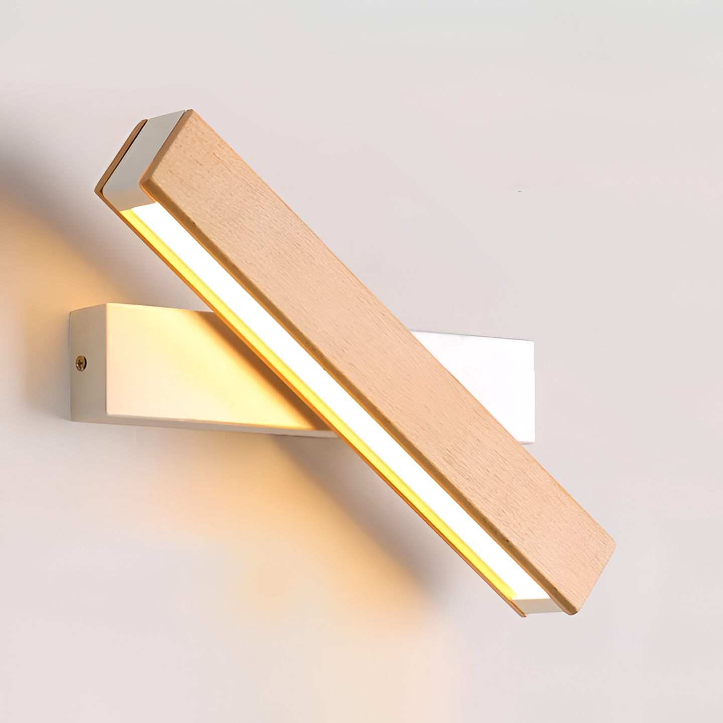 Verstelbare houten LED-wandlamp – 360° draaibare moderne rechthoekige lamp voor binnenruimtes