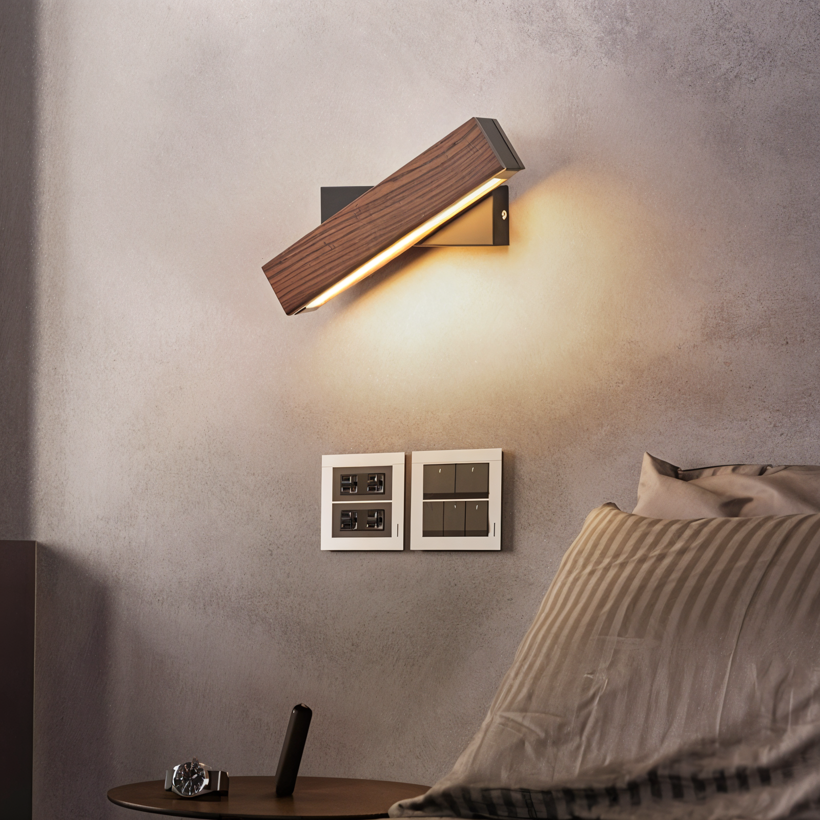 Verstelbare houten LED-wandlamp – 360° draaibare moderne rechthoekige lamp voor binnenruimtes