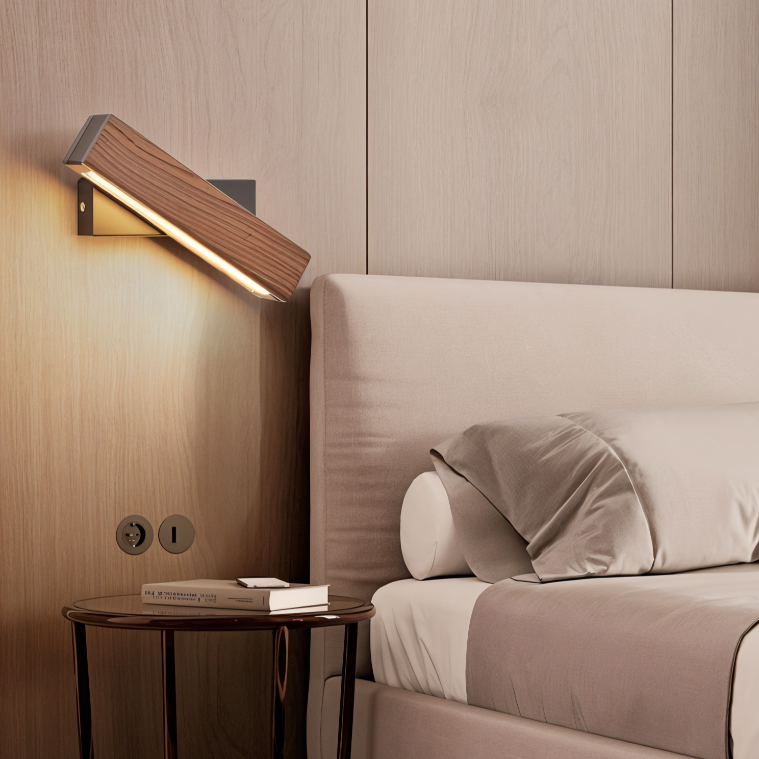 Verstelbare houten LED-wandlamp – 360° draaibare moderne rechthoekige lamp voor binnenruimtes