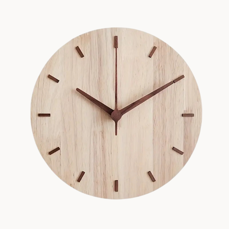 Scandinavische Stijl Houten Wandklok – Handgemaakte 30cm Minimalistische Walnoot Design – Decoratieve Huisdecoratie