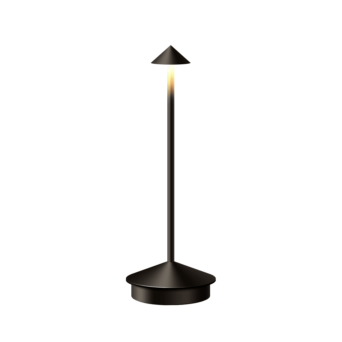 Modern black floor lamp with a cone-shaped shade on a white background
