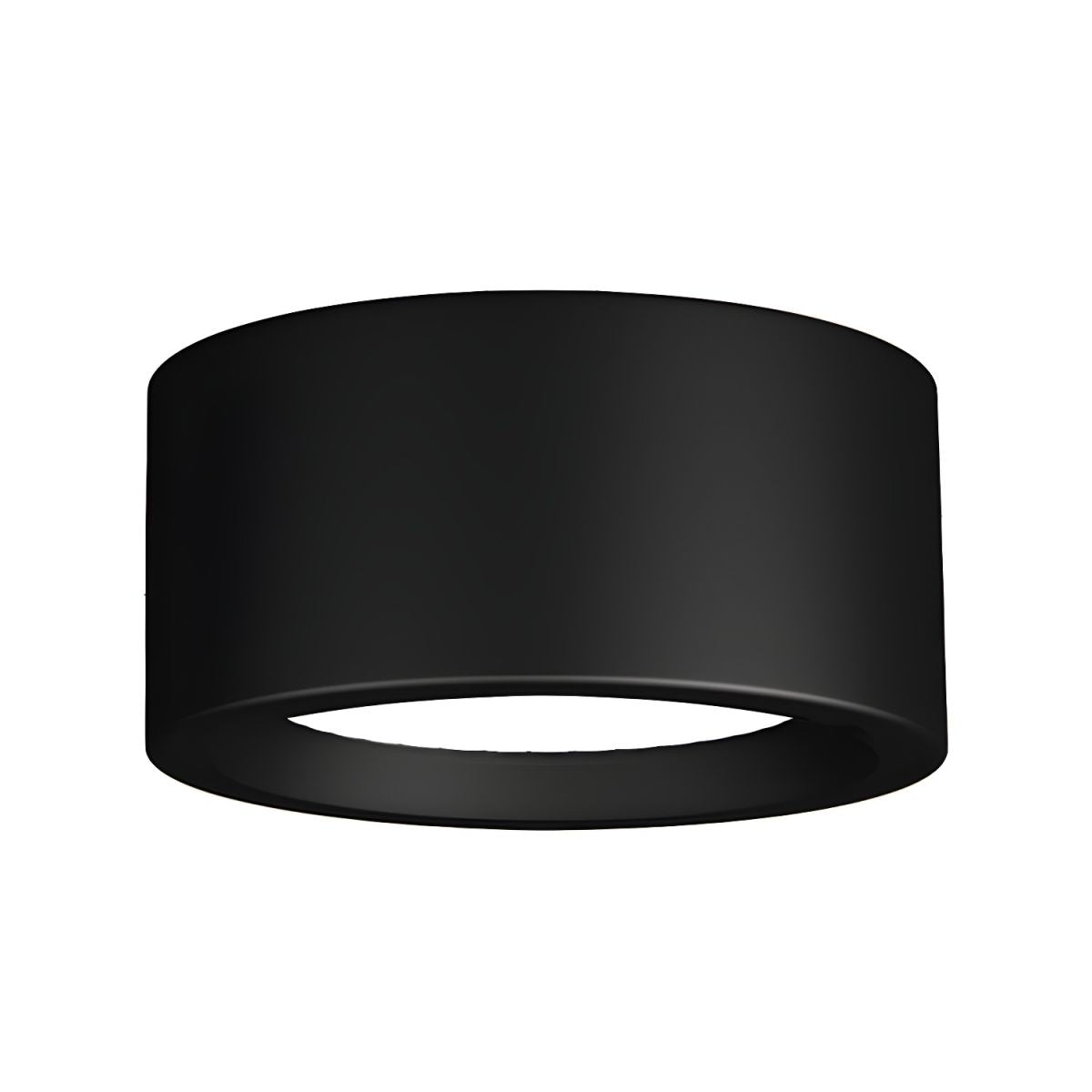 Black cylindrical light fixture on a white background