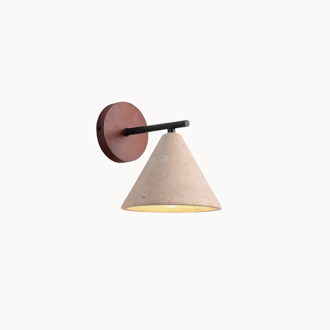 Rustieke Stenen Wandlamp – Moderne Houten Wandlamp met Travertijn Kap voor Warme Sfeerverlichting