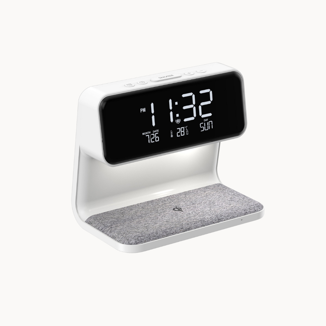 3-in-1 Nachtlamp met Draadloze Oplader – LCD Wekker & Touch Dimbare LED Tafellamp