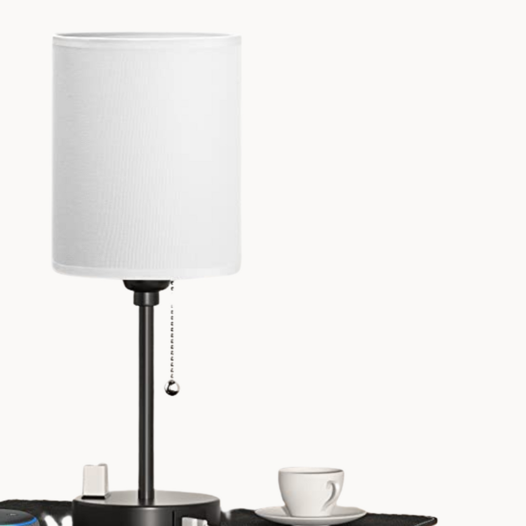 Tafellamp met 3 Kleuren Temperatuur, USB-C & USB-A Poorten en AC Outlet – Trekkoordbediening