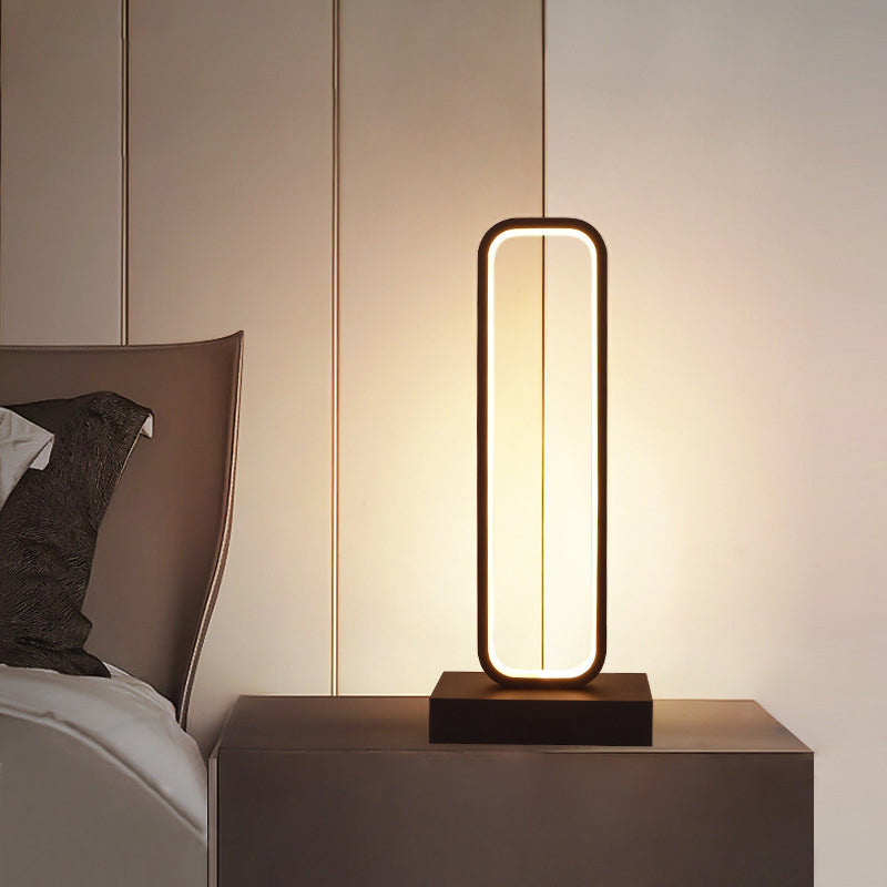 Zwart Metalen Nachtkastje Lamp – Moderne Tafellamp met Afgeronde Rechthoekige Vorm