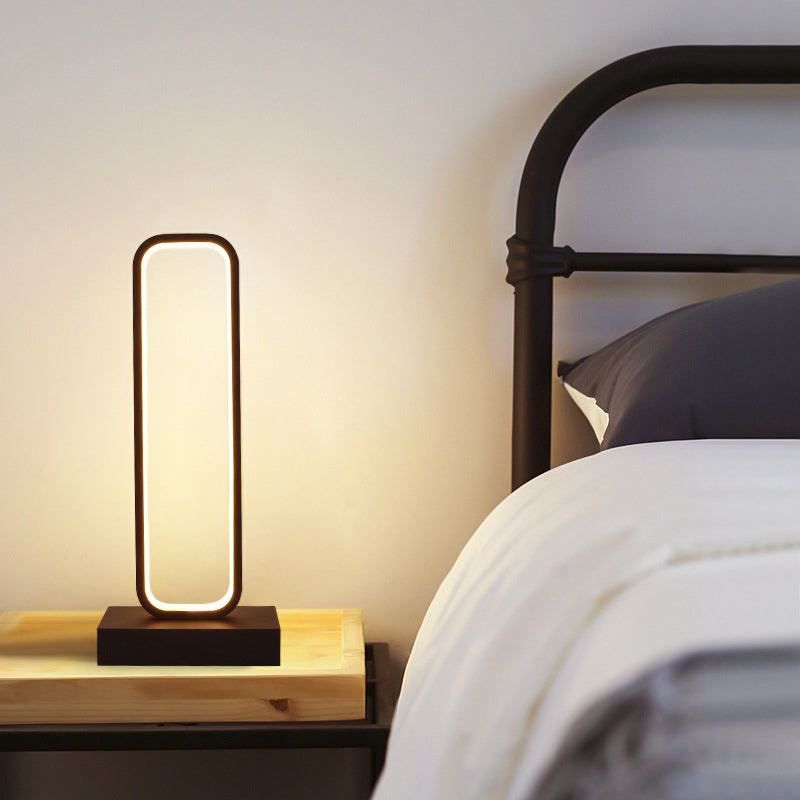 Zwart Metalen Nachtkastje Lamp – Moderne Tafellamp met Afgeronde Rechthoekige Vorm
