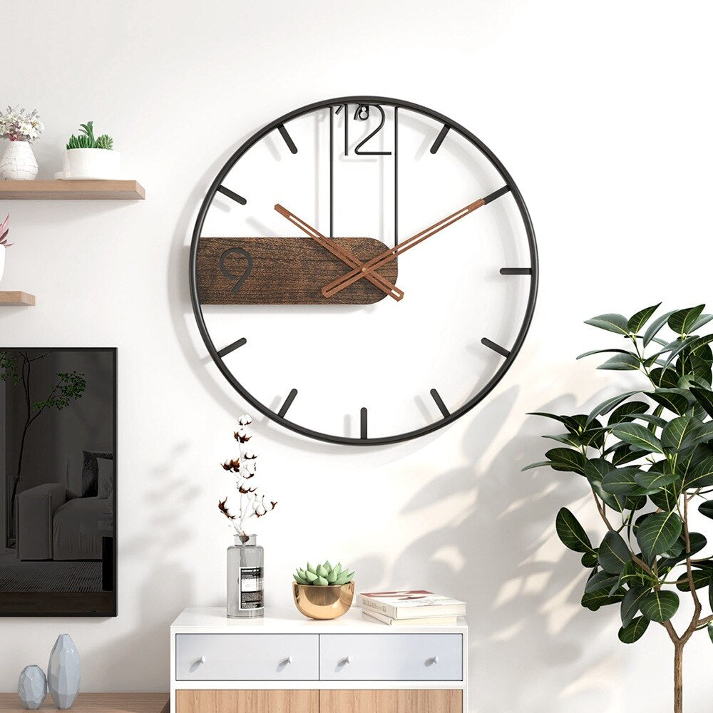 Steel-Walnut Wandklok 40 cm – Industriële Elegantie van IJzer & Walnoothout