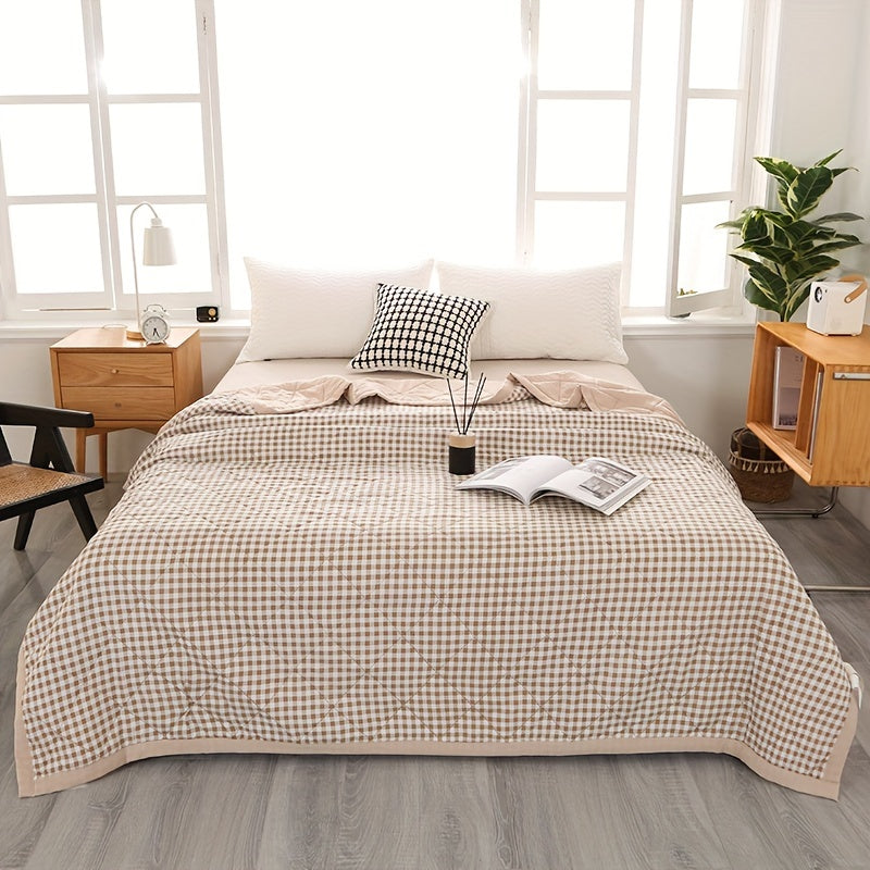 Preppy Style Plaid Zomer Quilt – Lichtgewicht Ultrasonisch Gewatteerde Bedsprei