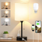 Tafellamp met 3 Kleuren Temperatuur, USB-C & USB-A Poorten en AC Outlet – Trekkoordbediening
