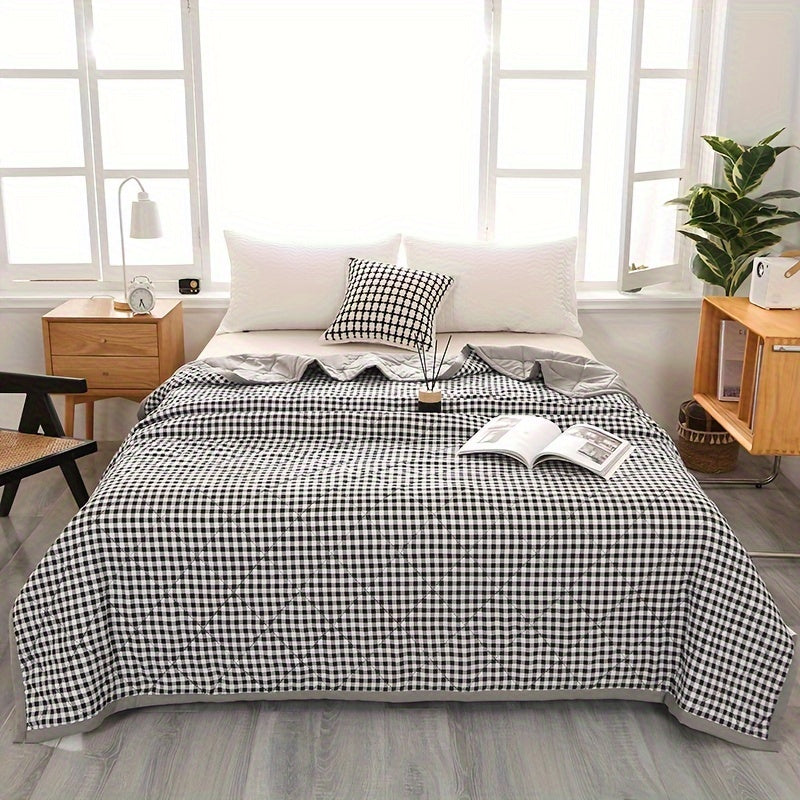 Preppy Style Plaid Zomer Quilt – Lichtgewicht Ultrasonisch Gewatteerde Bedsprei