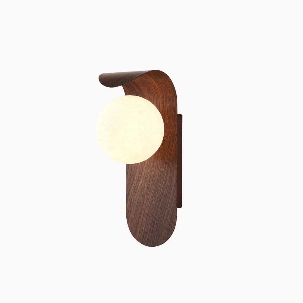 Wooden wall sconce with a round light bulb on a white background