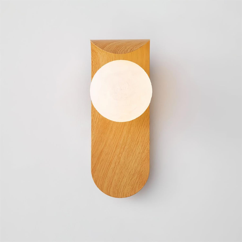 Wooden wall sconce with a round light bulb on a gray background