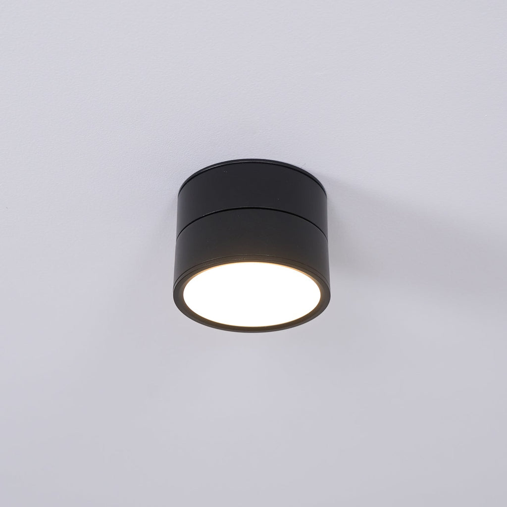 Black cylindrical ceiling light fixture on a white background