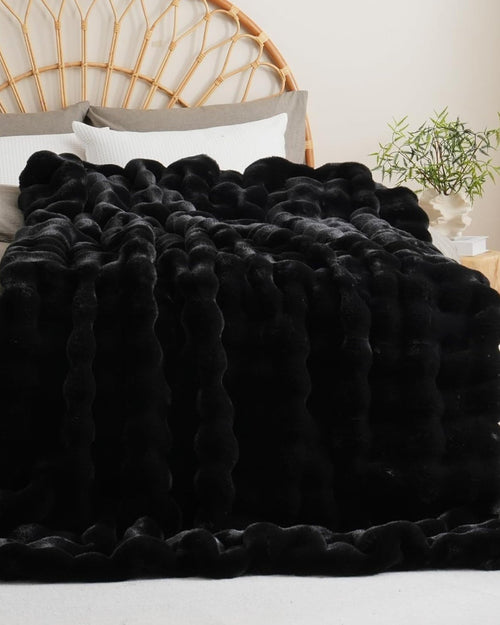 Fluffy Plaid met Structuur – Zachte Fleece Deken Zwart 110x150 cm-Fleece Dekens-Maevias