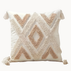 Boho beige kussenhoes met kwastjes – decoratieve kussenhoes voor bank en bed (zonder vulling)