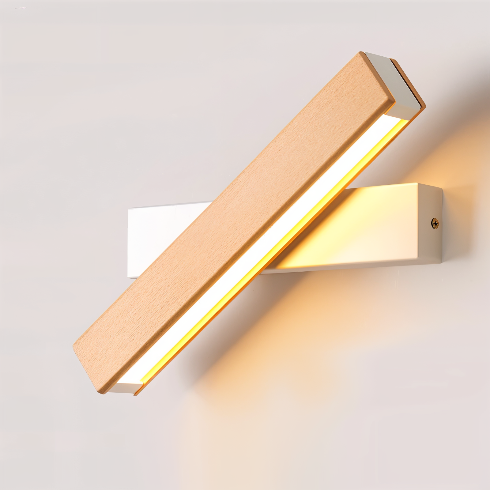 Verstelbare houten LED-wandlamp – 360° draaibare moderne rechthoekige lamp voor binnenruimtes