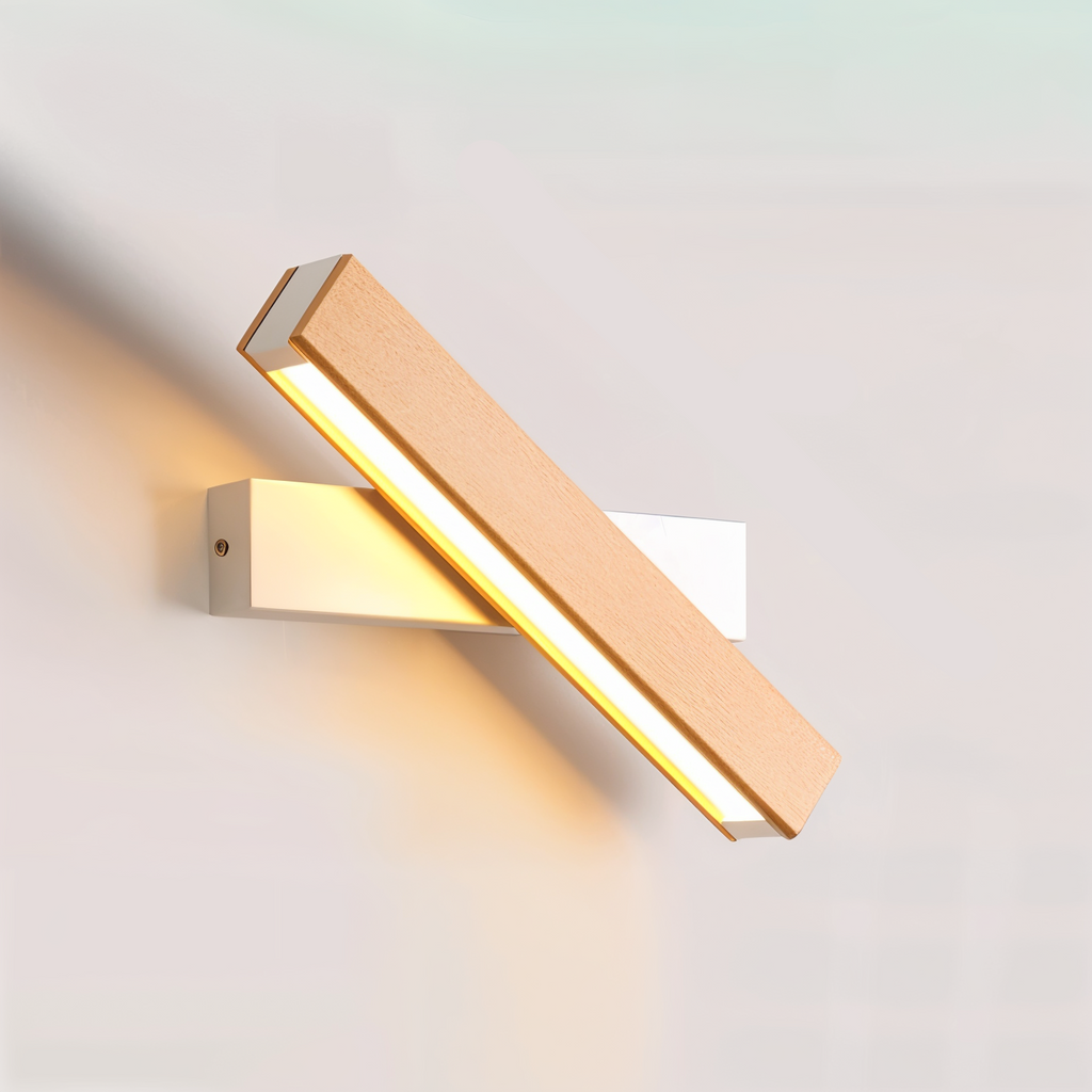 Verstelbare houten LED-wandlamp – 360° draaibare moderne rechthoekige lamp voor binnenruimtes