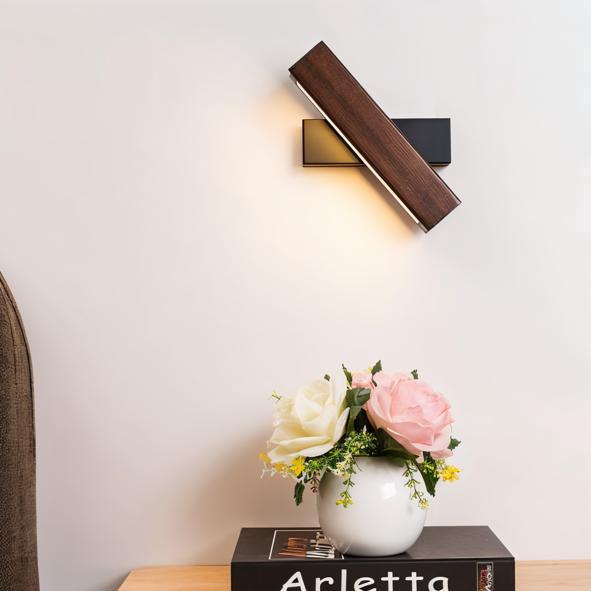 Verstelbare houten LED-wandlamp – 360° draaibare moderne rechthoekige lamp voor binnenruimtes