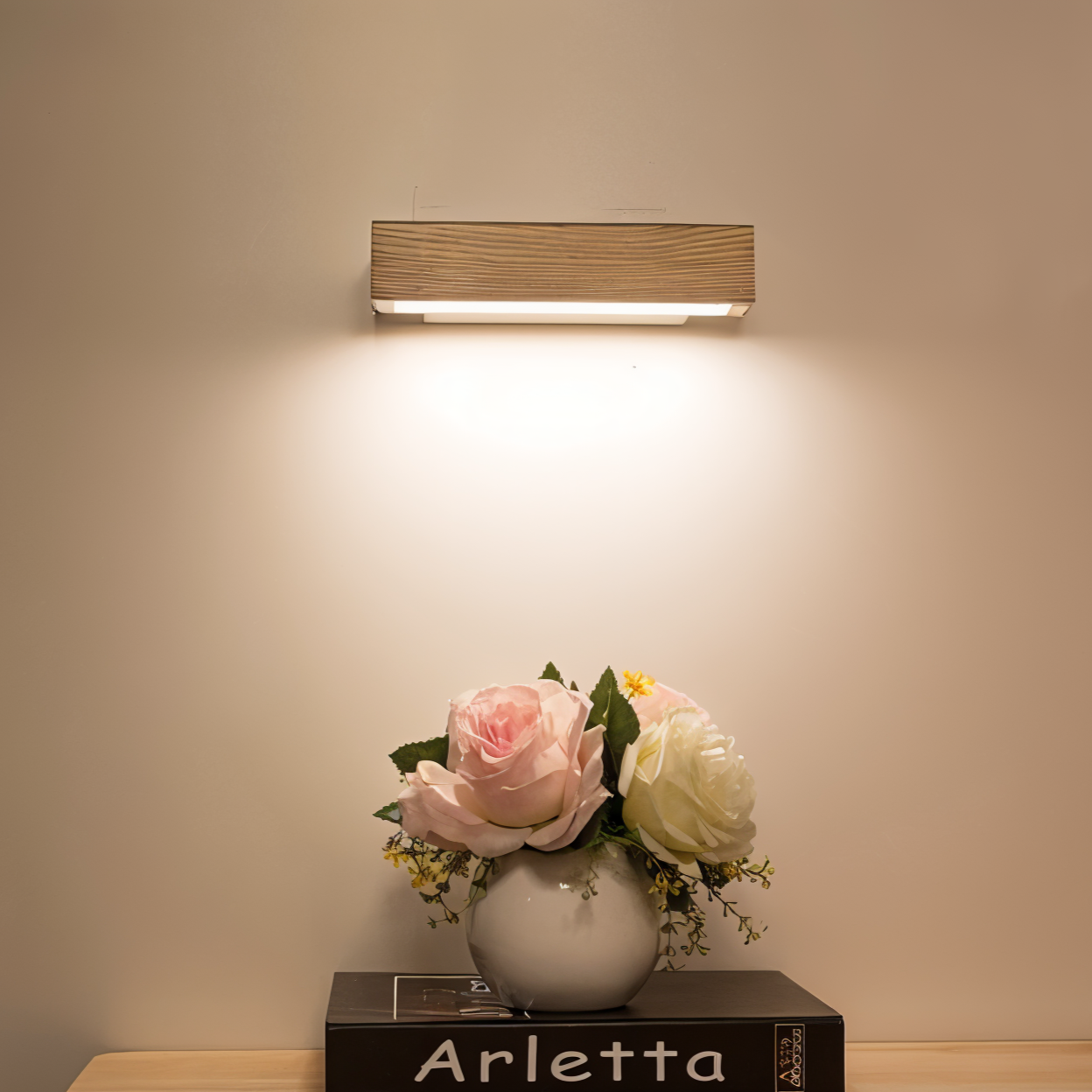 Verstelbare houten LED-wandlamp – 360° draaibare moderne rechthoekige lamp voor binnenruimtes