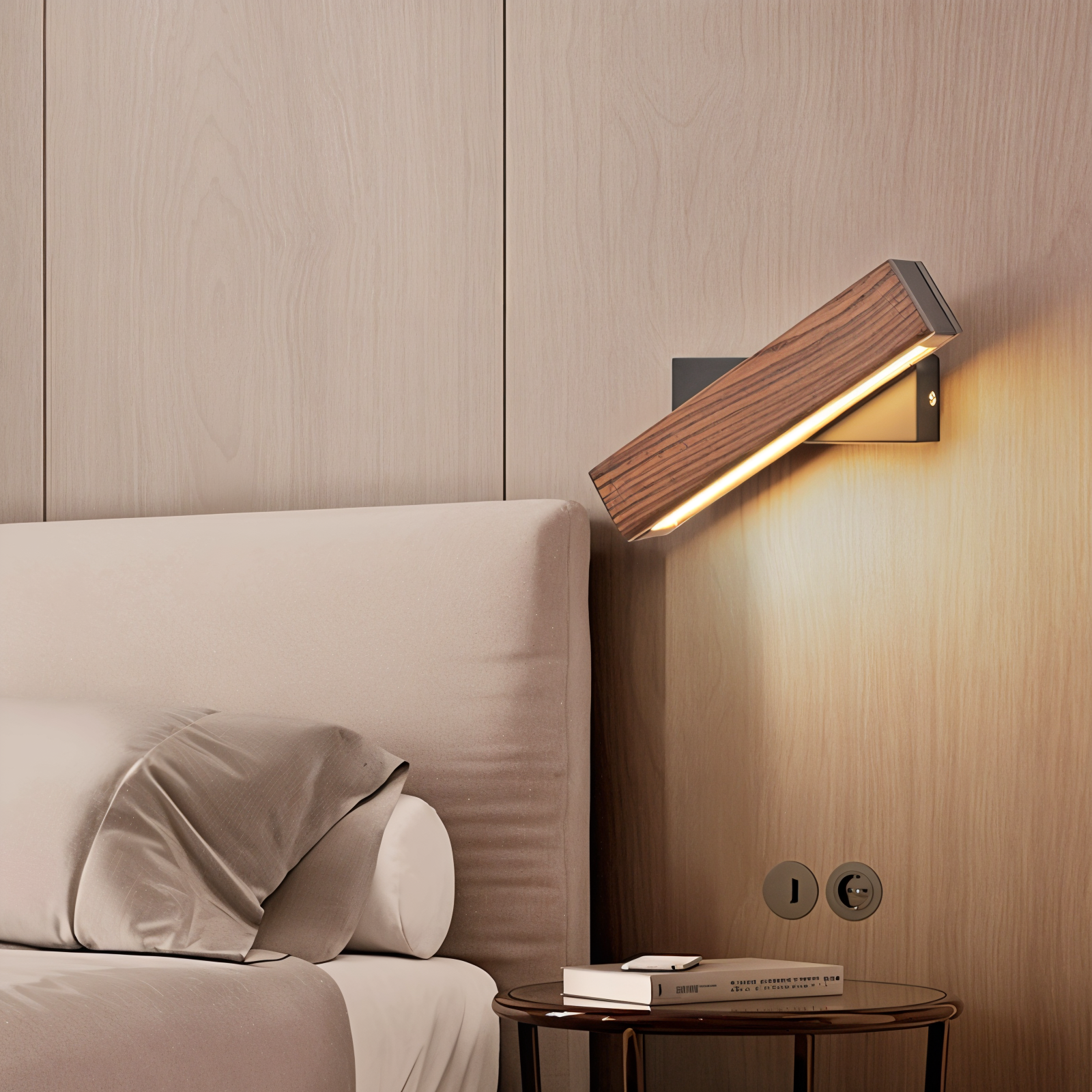 Verstelbare houten LED-wandlamp – 360° draaibare moderne rechthoekige lamp voor binnenruimtes