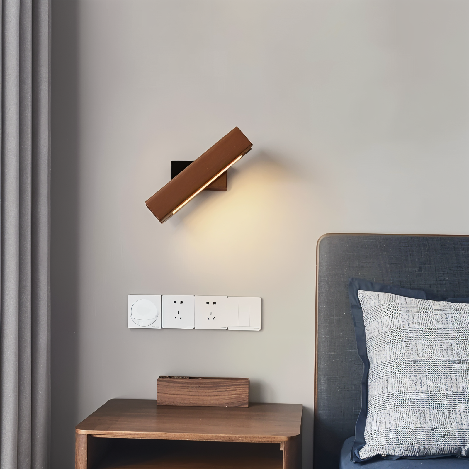 Verstelbare houten LED-wandlamp – 360° draaibare moderne rechthoekige lamp voor binnenruimtes