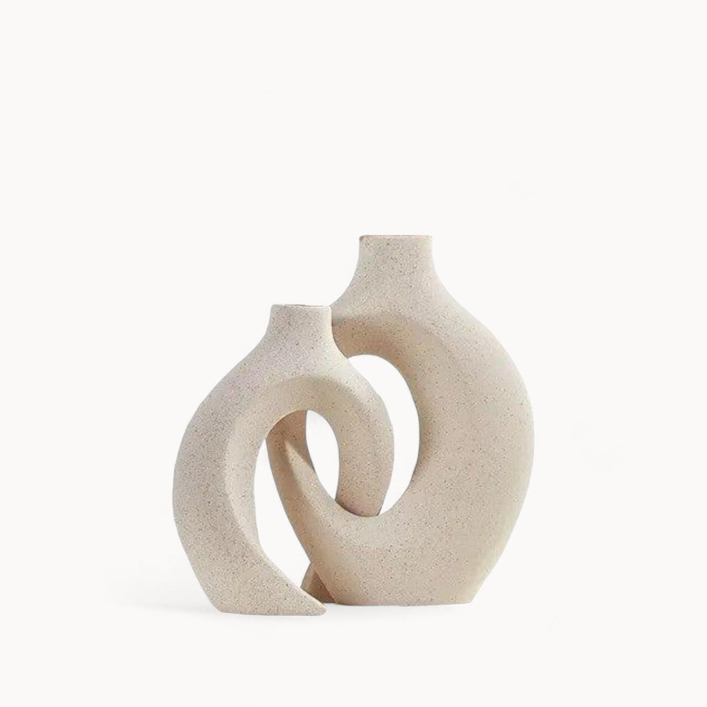 Set van 2 Keramische Japandi Vazen – Donut Vaas Klein & Groot – Moderne Decoratie-Vazen-Maevias
