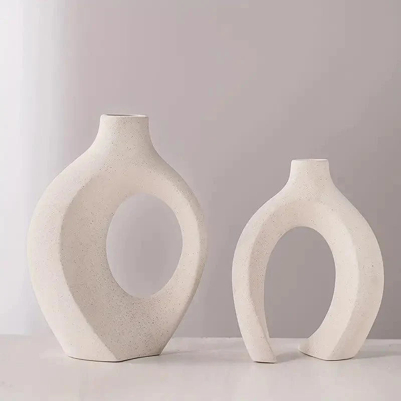 Set van 2 Keramische Japandi Vazen – Donut Vaas Klein & Groot – Moderne Decoratie-Vazen-Maevias
