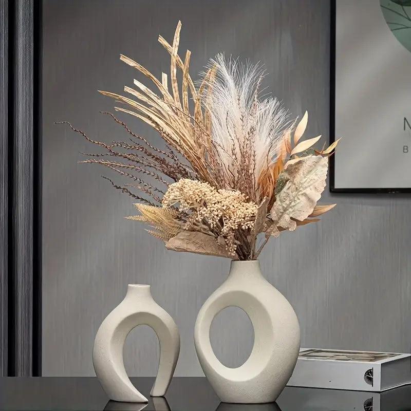 Set van 2 Keramische Japandi Vazen – Donut Vaas Klein & Groot – Moderne Decoratie-Vazen-Maevias