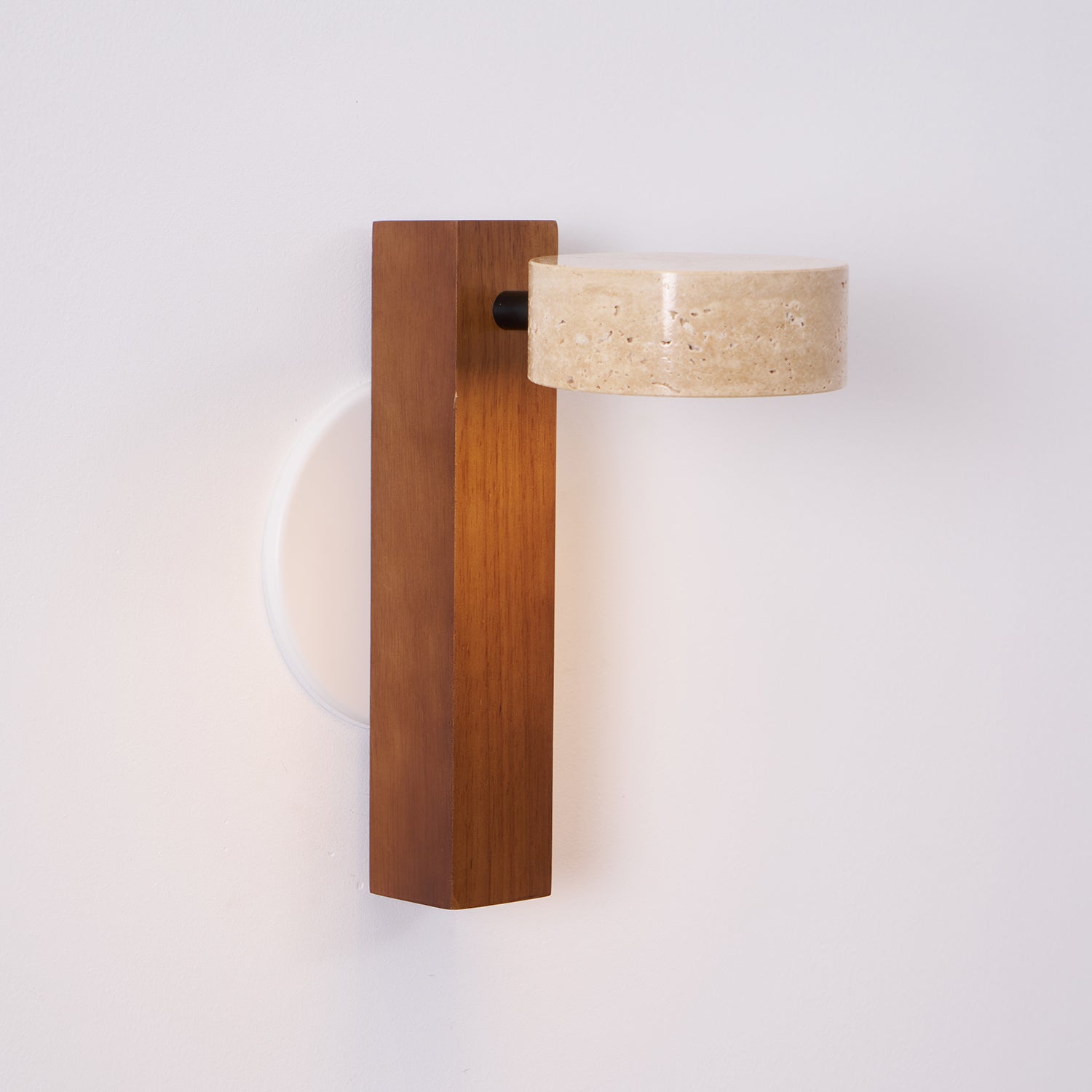 Modern wall lamp with wooden base and concrete-like shade