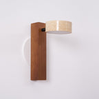 Modern wall lamp with wooden base and concrete-like shade