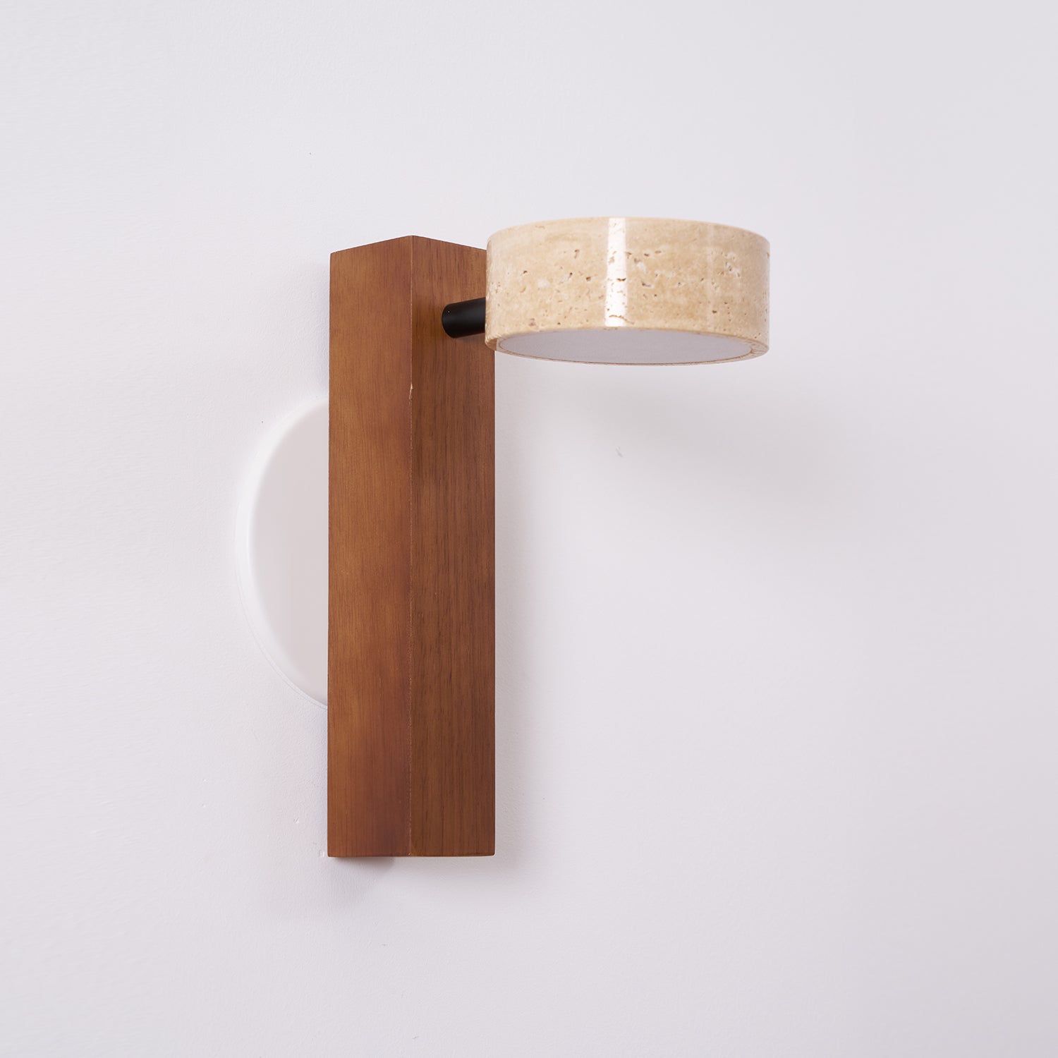 Modern wall lamp with wooden base and concrete-like shade