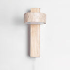 Modern wall lamp with wooden base and concrete-like shade