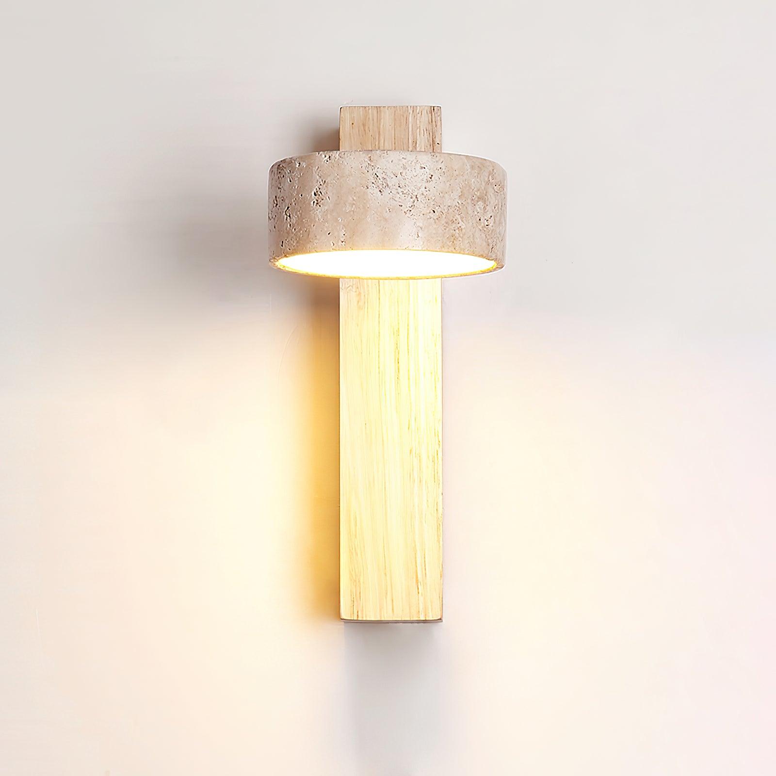 Modern wall lamp with wooden base and concrete-like shade