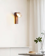 Modern wall-mounted light fixture on a neutral wall with a plant in the corner.