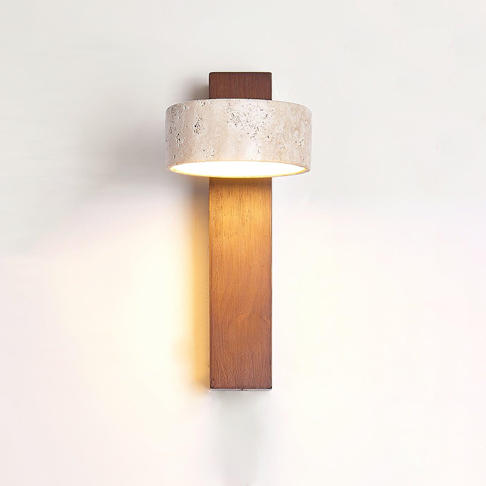 Modern wall lamp with wooden base and concrete-like shade