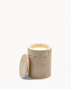 Travertin Marmeren Kaars – Natuur Beige Pot 8x8x10 cm – Handgemaakt-Kaars-Maevias