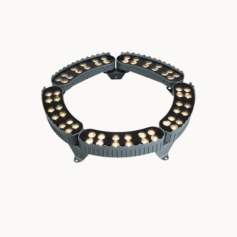 Circular LED light fixture on a beige background