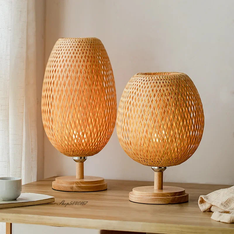 Vintage Bamboe Tafellamp – Duurzame Natuurlijke Verlichting met Tijdloze Charme